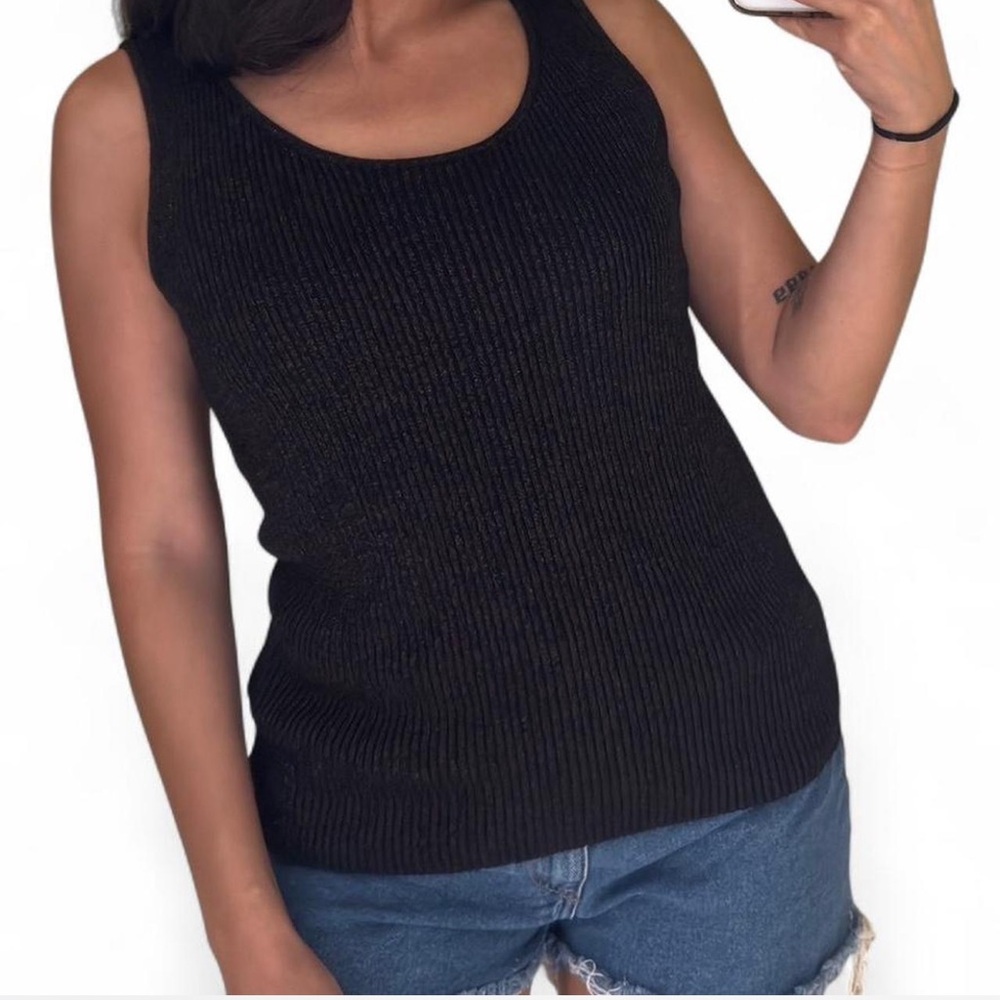 Jacqueline Ferrar Metallic Black Ribbed Top